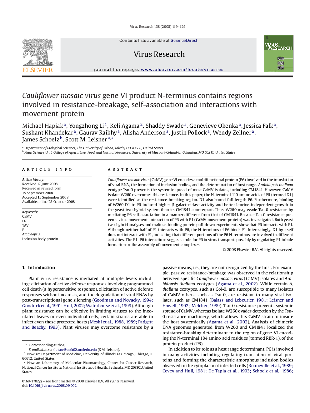 Cauliflower mosaic virus gene VI product N-terminus contains regions involved in resistance-breakage, self-association and interactions with movement protein