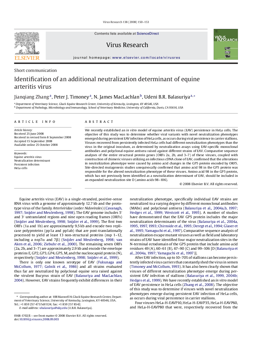 Identification of an additional neutralization determinant of equine arteritis virus