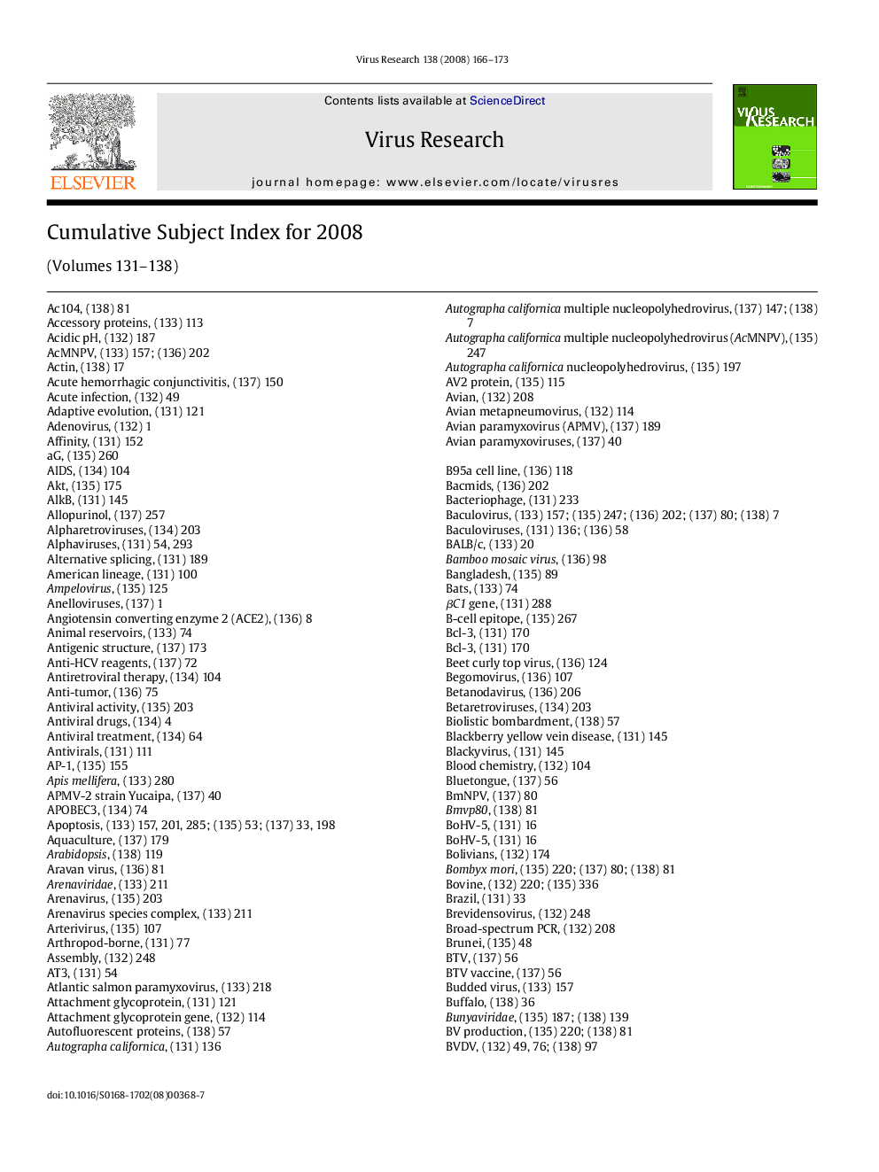 Cumulative Subject Index for 2008