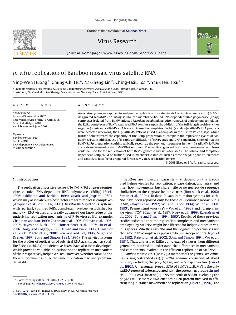 In vitro replication of Bamboo mosaic virus satellite RNA