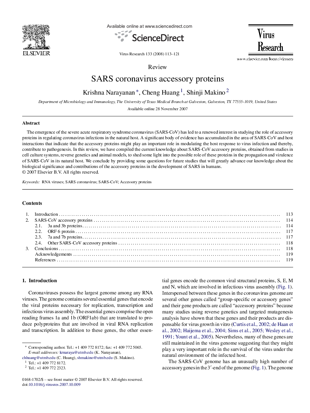 SARS coronavirus accessory proteins