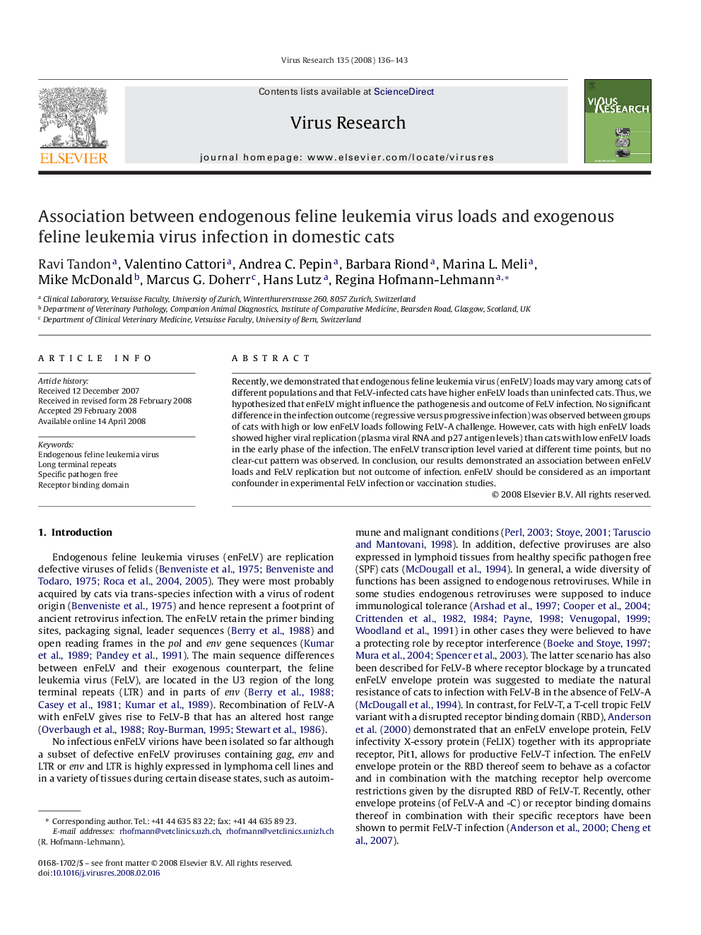 Association between endogenous feline leukemia virus loads and exogenous feline leukemia virus infection in domestic cats