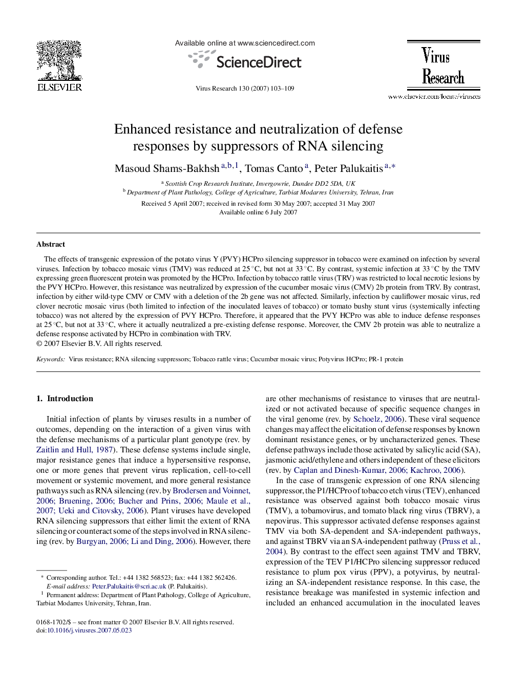 Enhanced resistance and neutralization of defense responses by suppressors of RNA silencing