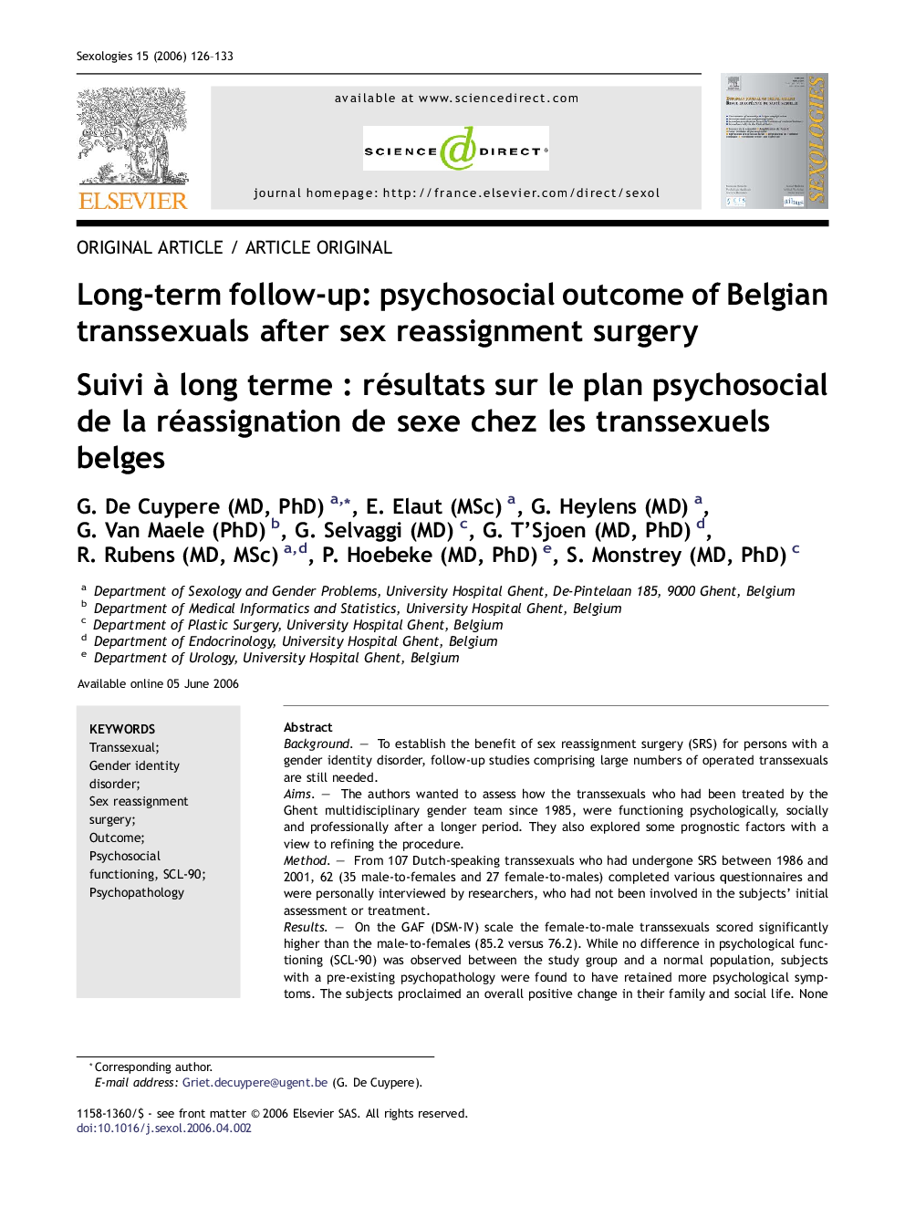 عکس صفحه اول مقاله: Long-term follow-up: psychosocial outcome of Belgian transsexuals after sex reassignment surgery Long-term follow-up: psychosocial outcome of Belgian transsexuals after sex reassignment surgery