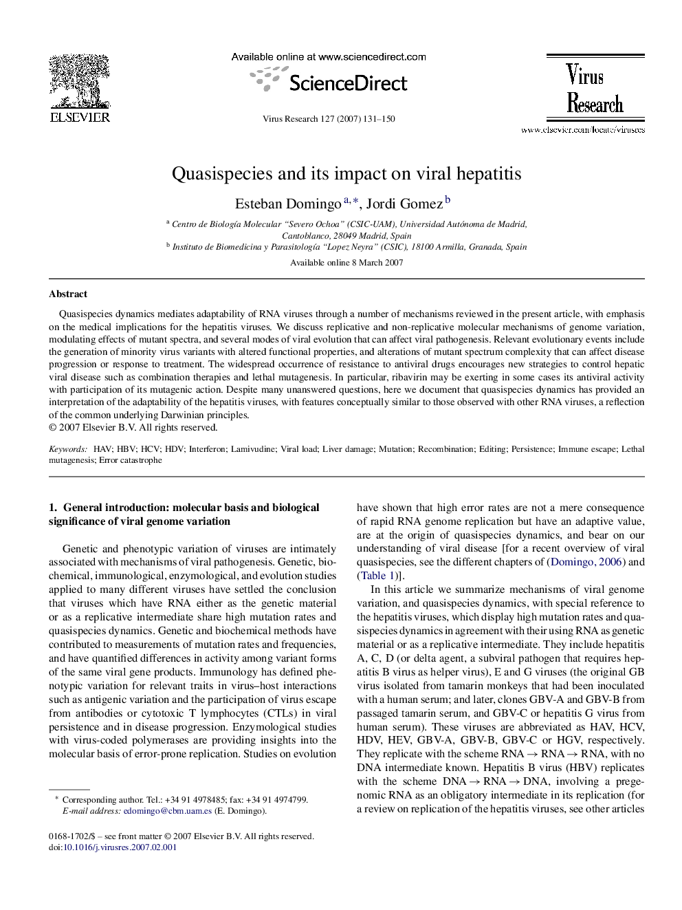 Quasispecies and its impact on viral hepatitis