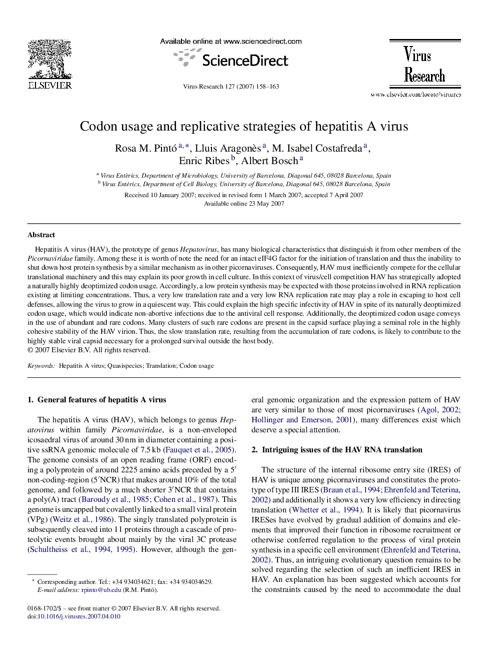 Codon usage and replicative strategies of hepatitis A virus