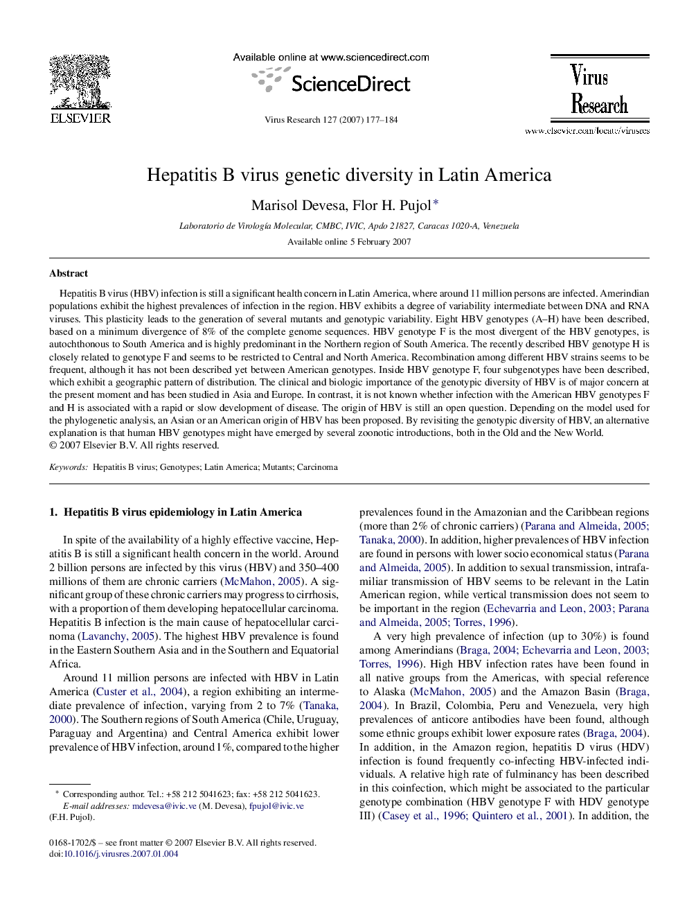 Hepatitis B virus genetic diversity in Latin America