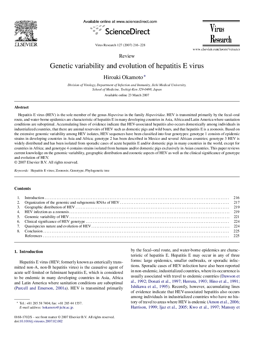 Genetic variability and evolution of hepatitis E virus