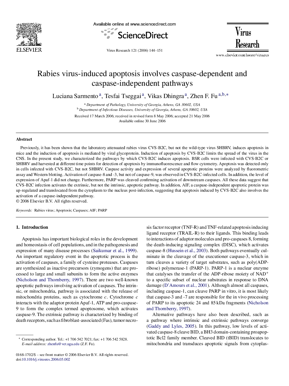 Rabies virus-induced apoptosis involves caspase-dependent and caspase-independent pathways