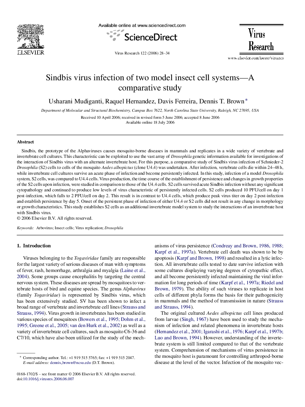 Sindbis virus infection of two model insect cell systems—A comparative study