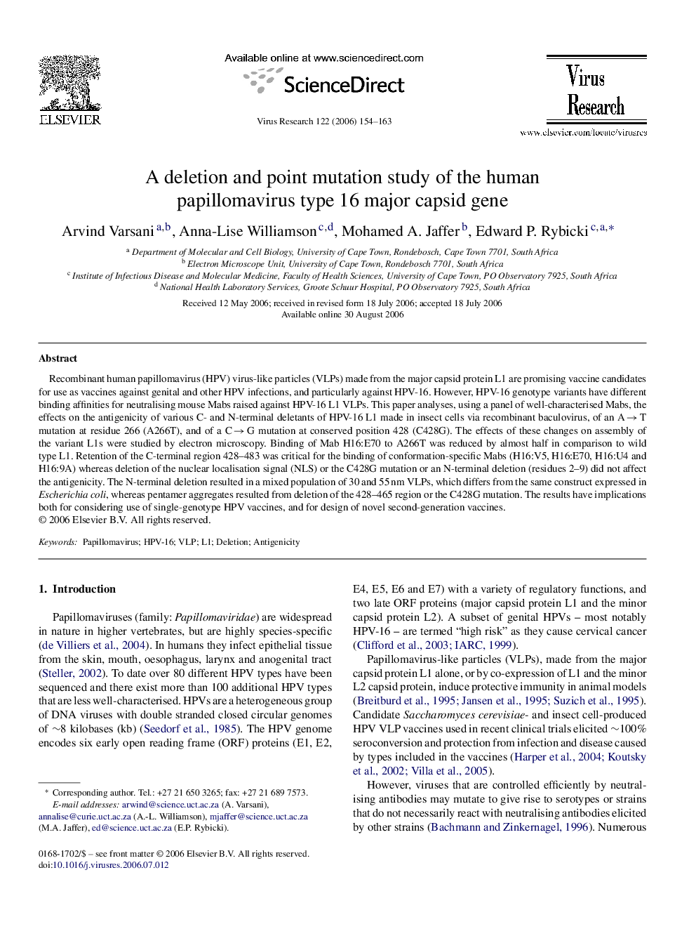 A deletion and point mutation study of the human papillomavirus type 16 major capsid gene