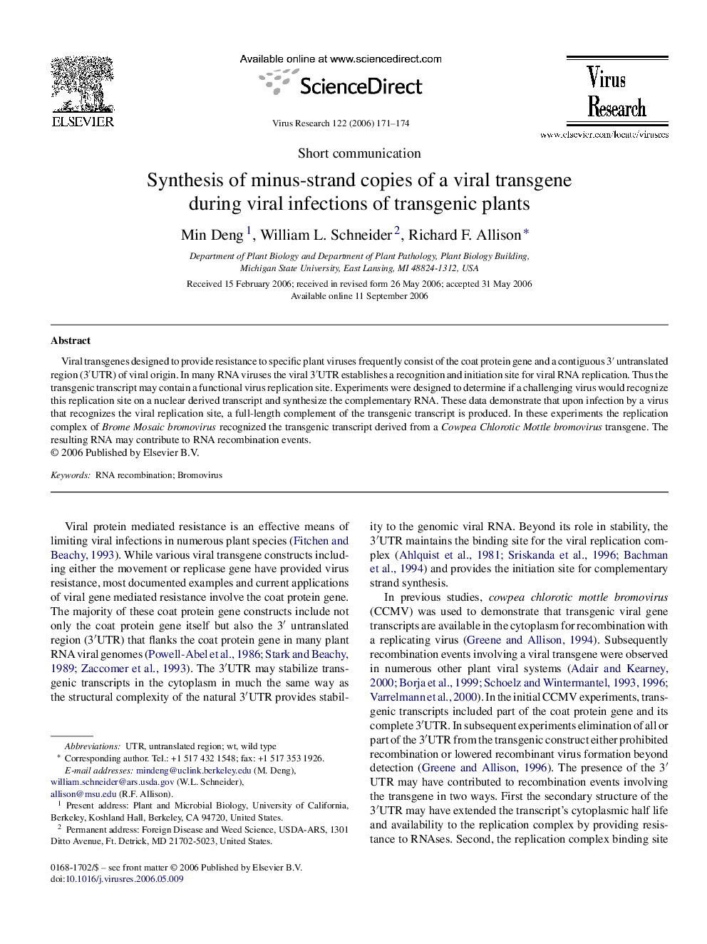 Synthesis of minus-strand copies of a viral transgene during viral infections of transgenic plants