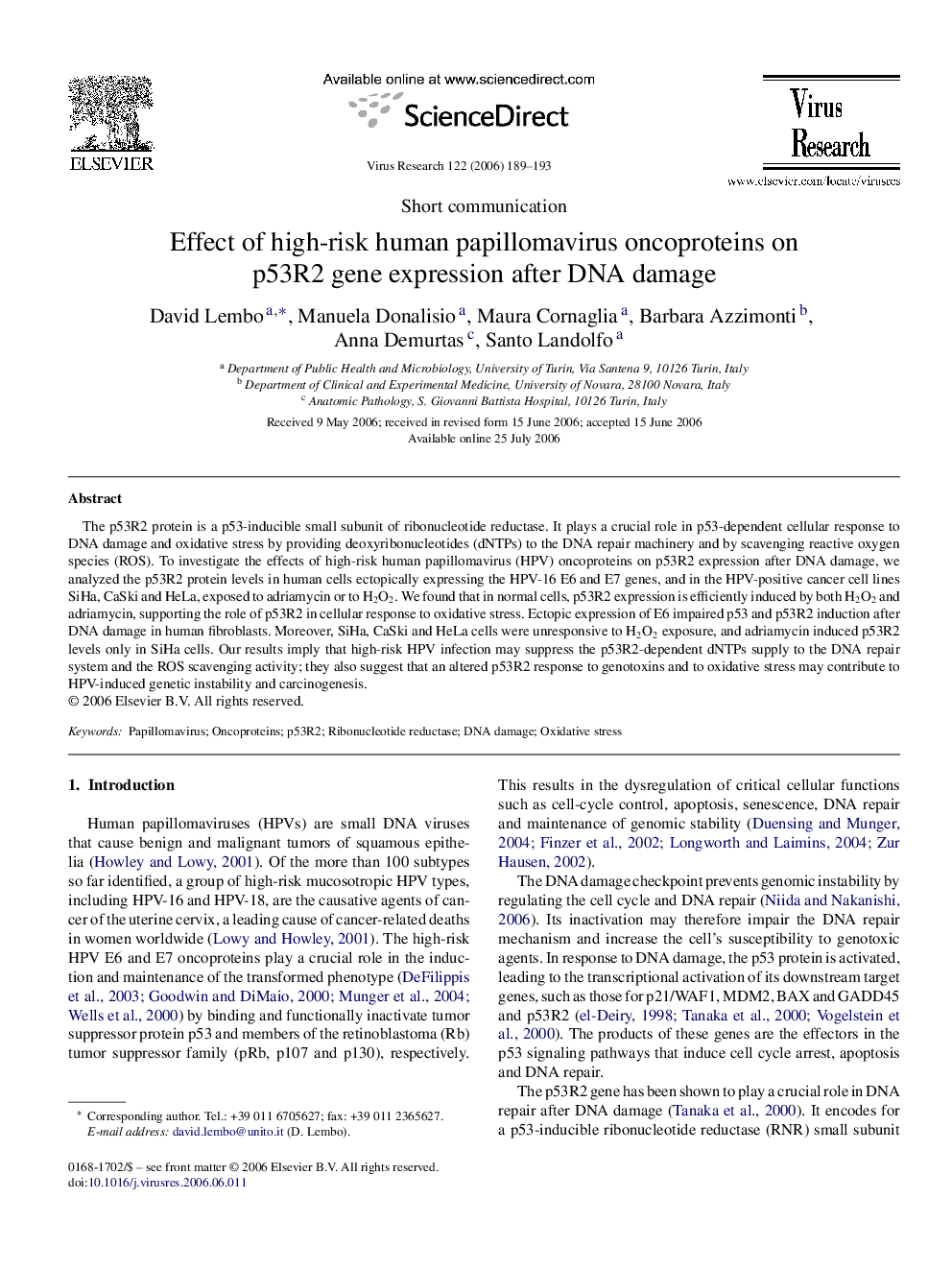 Effect of high-risk human papillomavirus oncoproteins on p53R2 gene expression after DNA damage