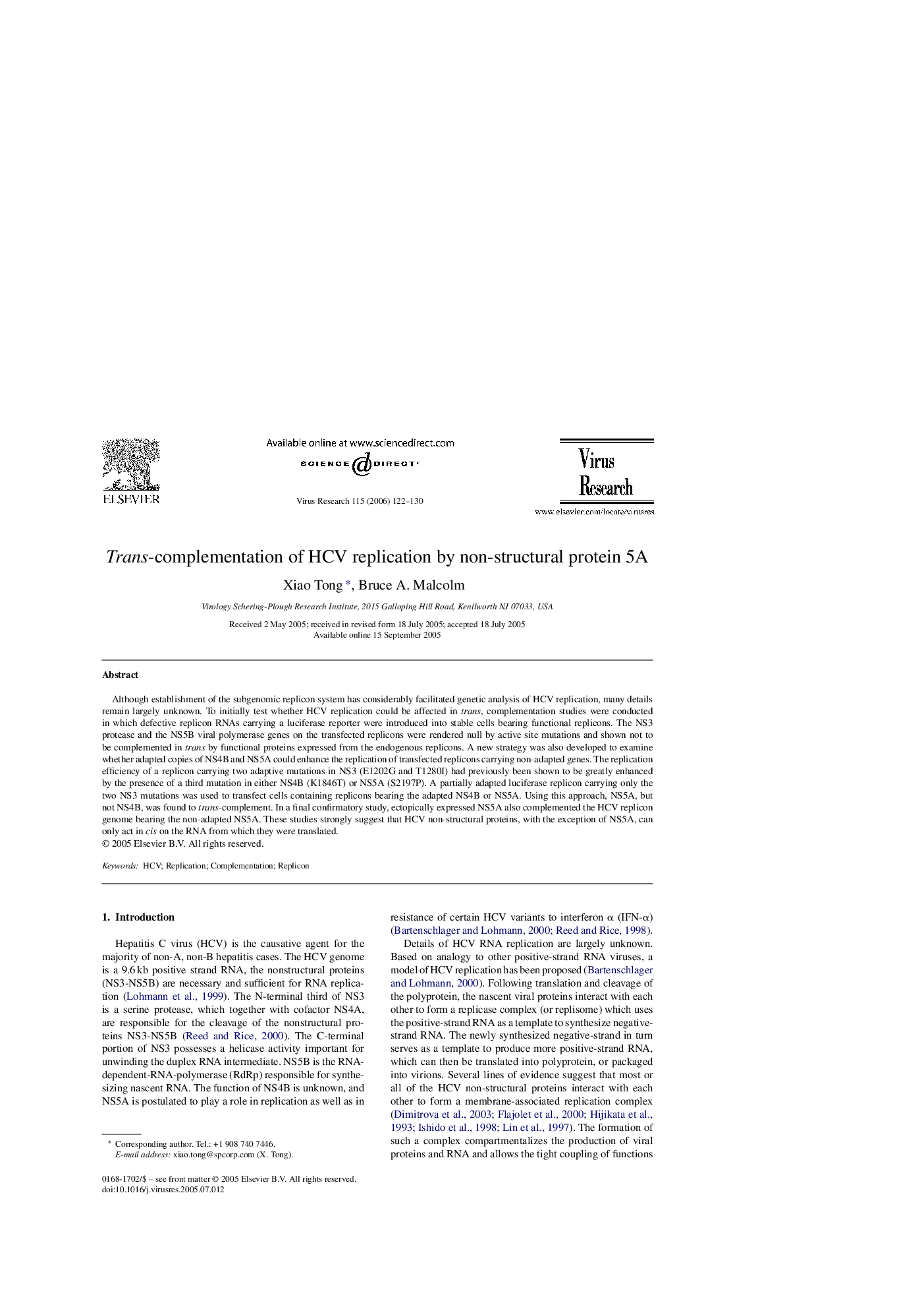 Trans-complementation of HCV replication by non-structural protein 5A