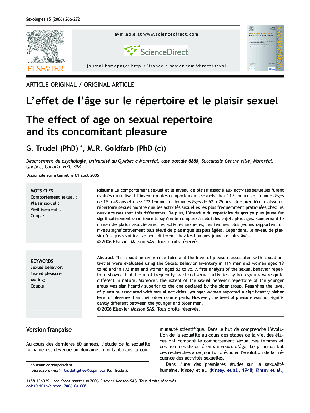 L'effet de l'âge sur le répertoire et le plaisir sexuel