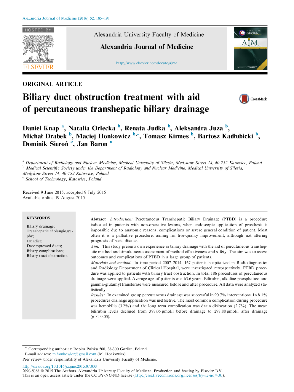 Biliary duct obstruction treatment with aid of percutaneous transhepatic biliary drainage 