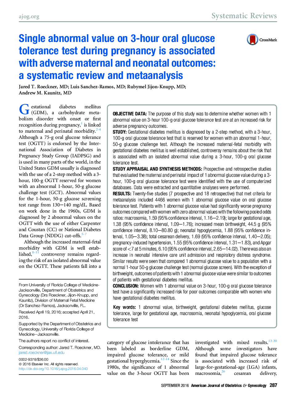 Single abnormal value on 3-hour oral glucose tolerance test during pregnancy is associated with adverse maternal and neonatal outcomes: a systematic review and metaanalysis 