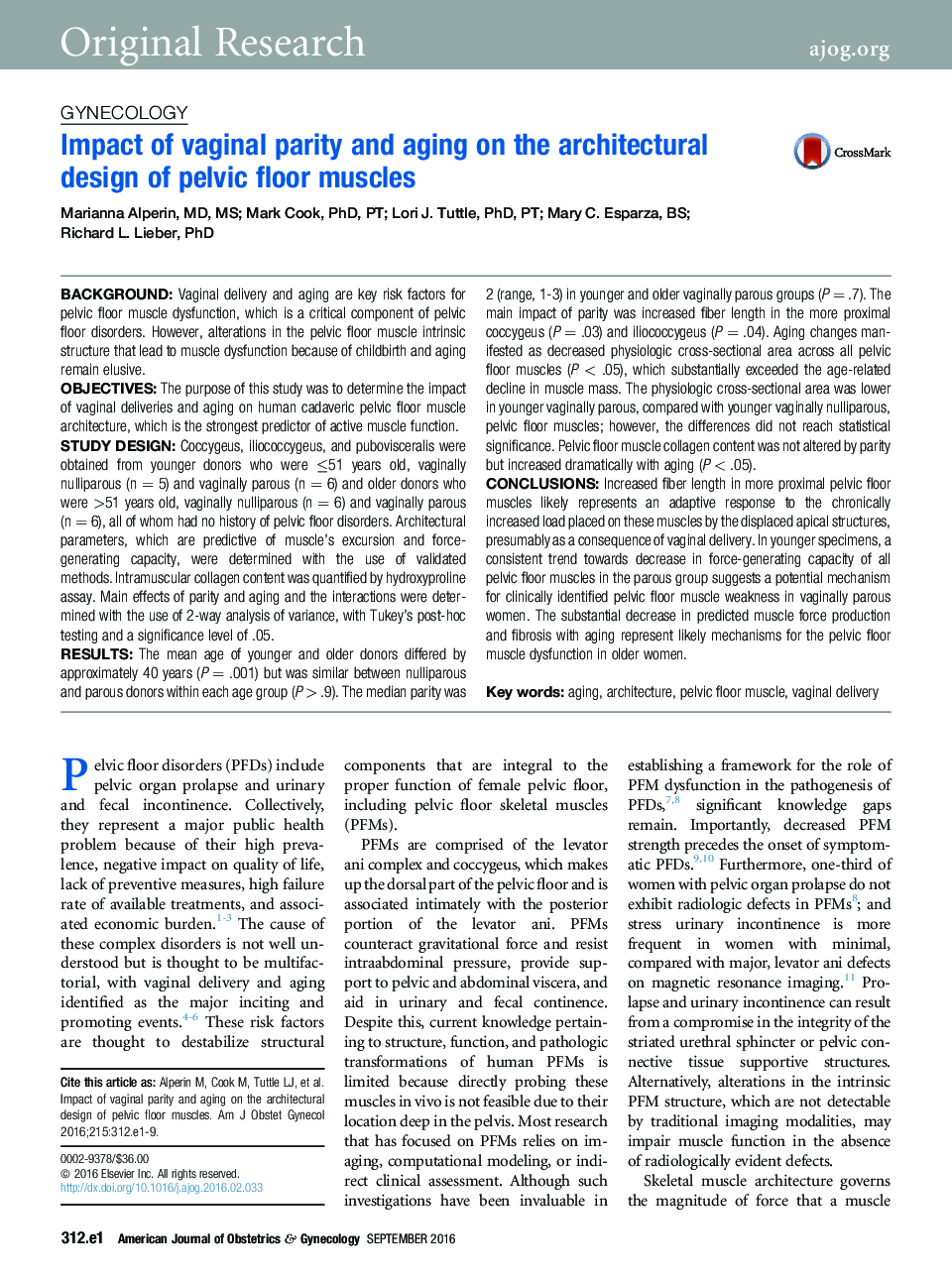 Impact of vaginal parity and aging on the architectural design of pelvic floor muscles