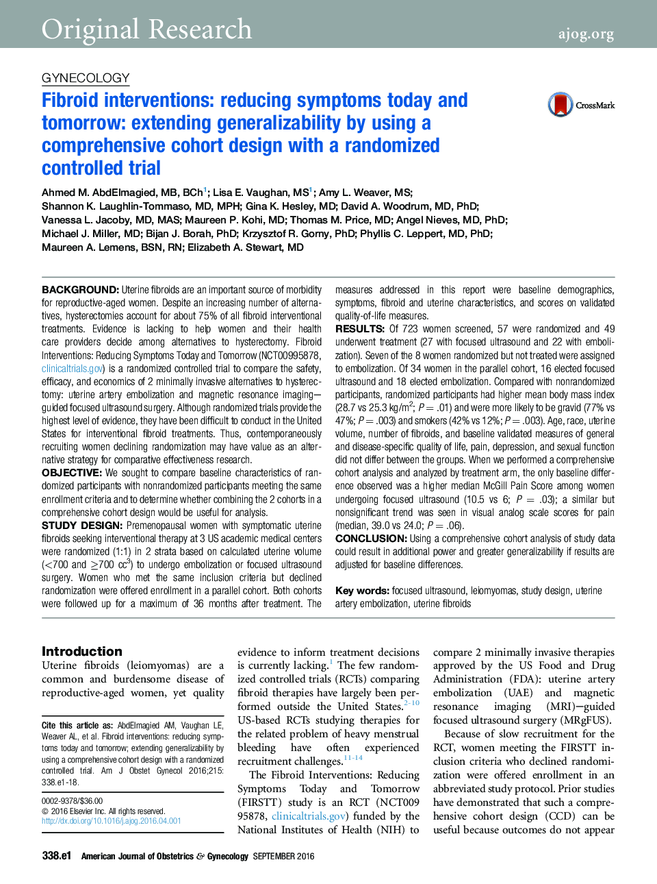 Fibroid interventions: reducing symptoms today and tomorrow: extending generalizability by using a comprehensive cohort design with a randomized controlled trial