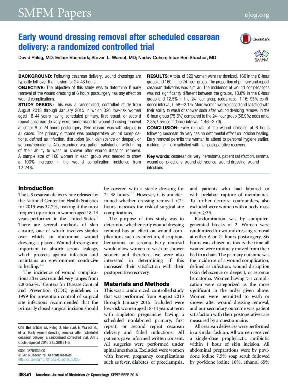 Early wound dressing removal after scheduled cesarean delivery: a randomized controlled trial