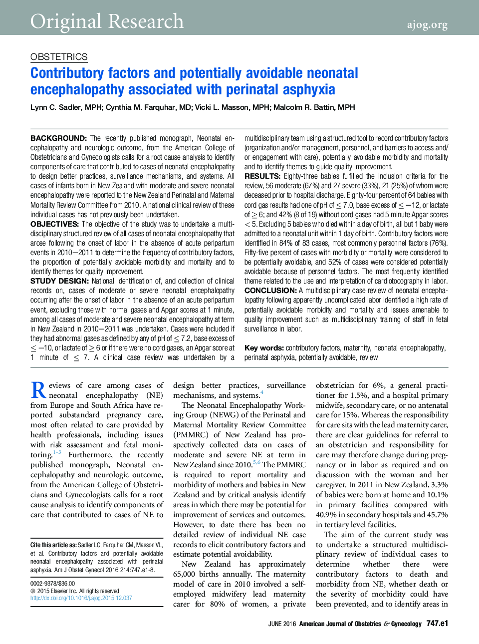 فاکتورهای مشارکتی و انسفالوپاتی نوزادان بالقوه قابل اجتناب و مرتبط با آسفیکسی پریناتال 