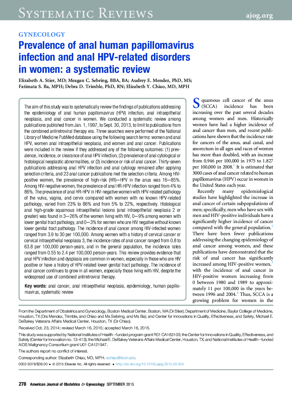 Prevalence of anal human papillomavirus infection and anal HPV-related disorders in women: a systematic review 