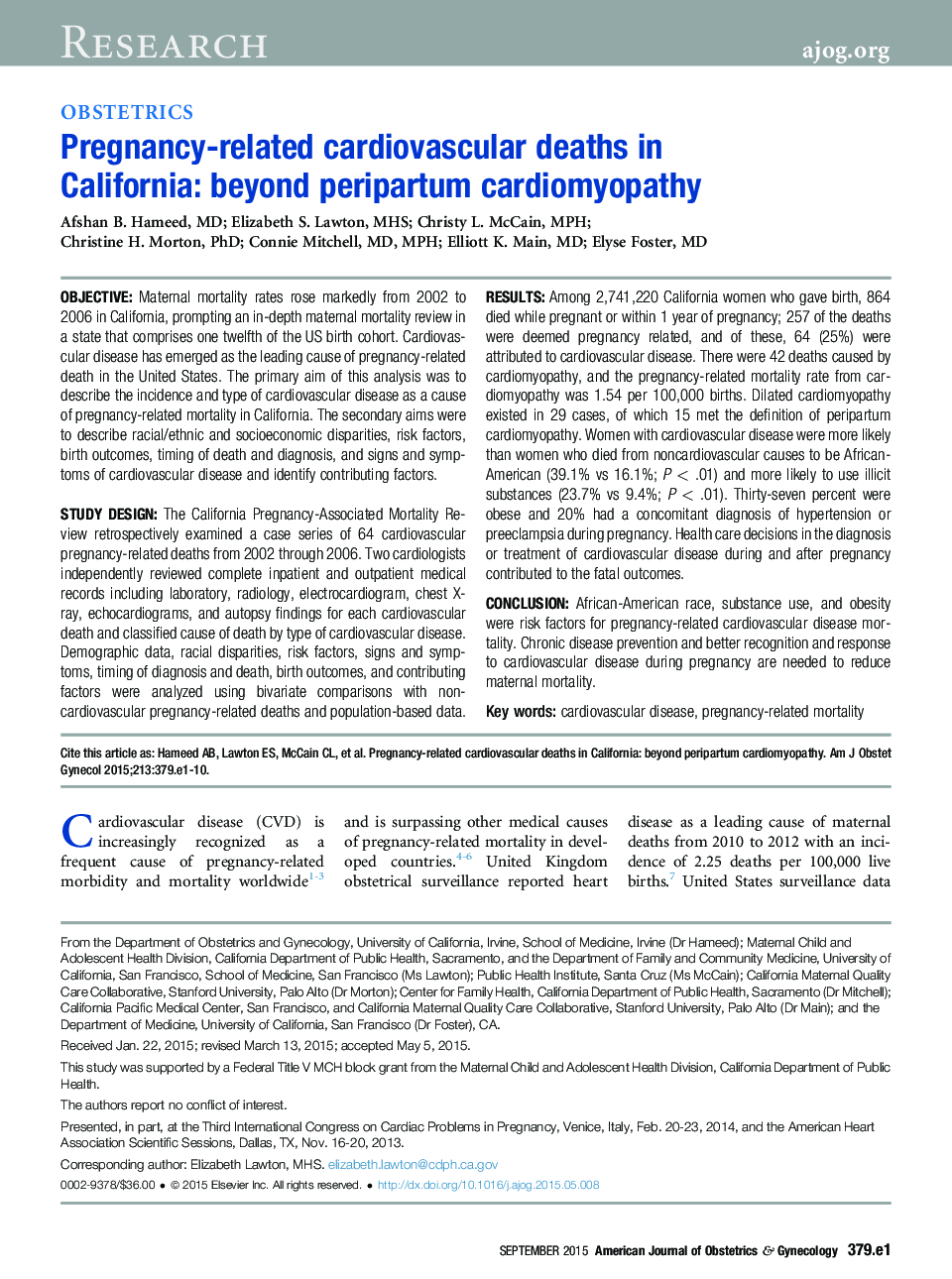 Pregnancy-related cardiovascular deaths in California: beyond peripartum cardiomyopathy