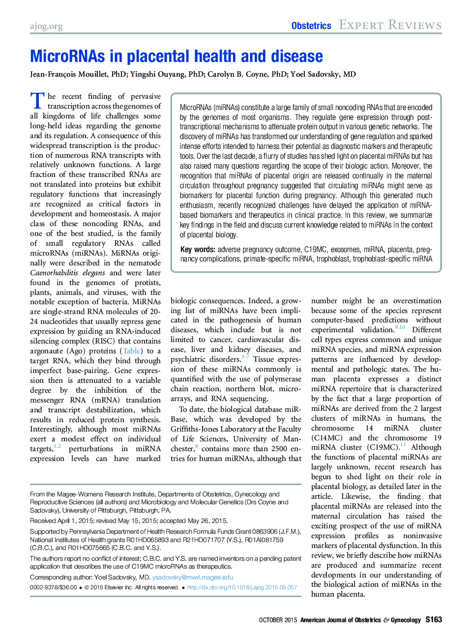 MicroRNAs in placental health and disease 