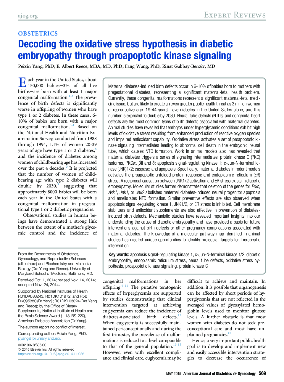 Decoding the oxidative stress hypothesis in diabetic embryopathy through proapoptotic kinase signaling 