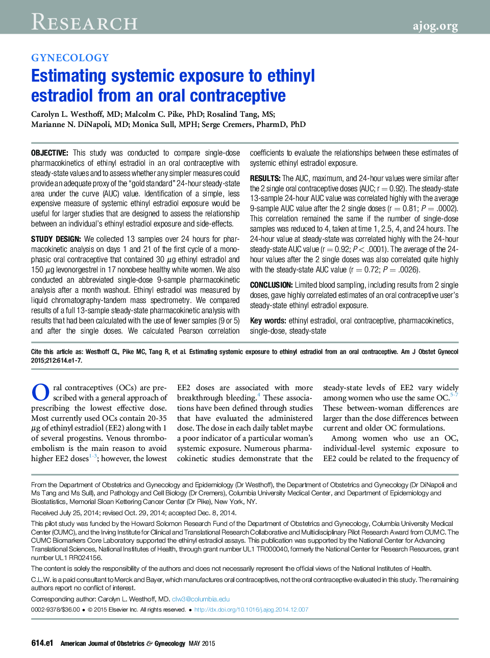 Estimating systemic exposure to ethinyl estradiol from an oral contraceptive