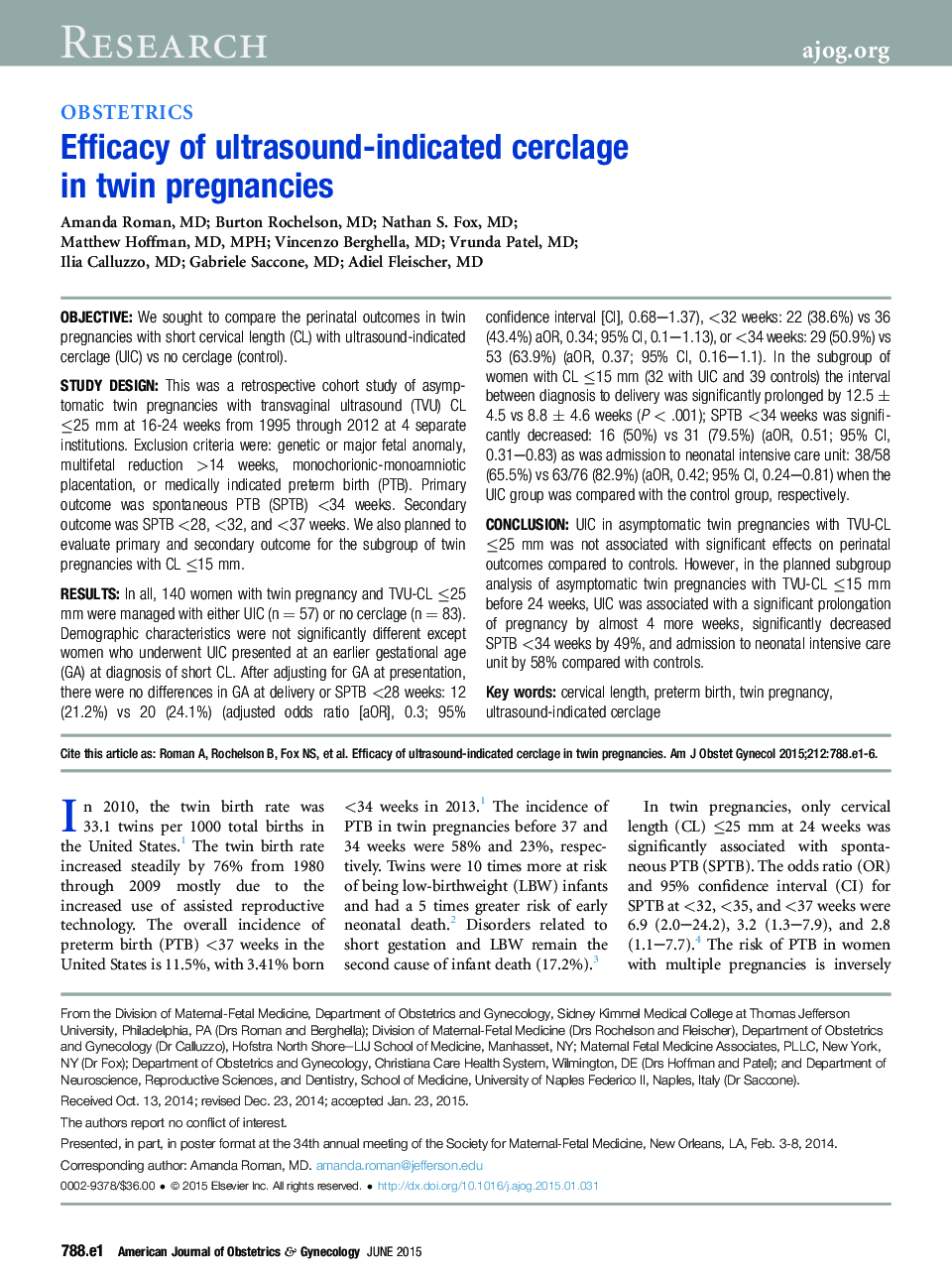 Efficacy of ultrasound-indicated cerclage in twin pregnancies