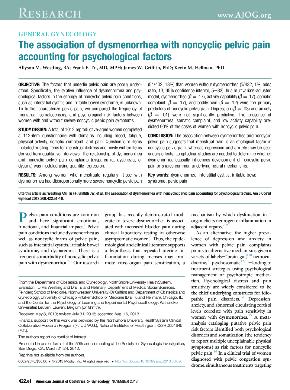 عکس صفحه اول مقاله: The association of dysmenorrhea with noncyclic pelvic pain accounting for psychological factors The association of dysmenorrhea with noncyclic pelvic pain accounting for psychological factors