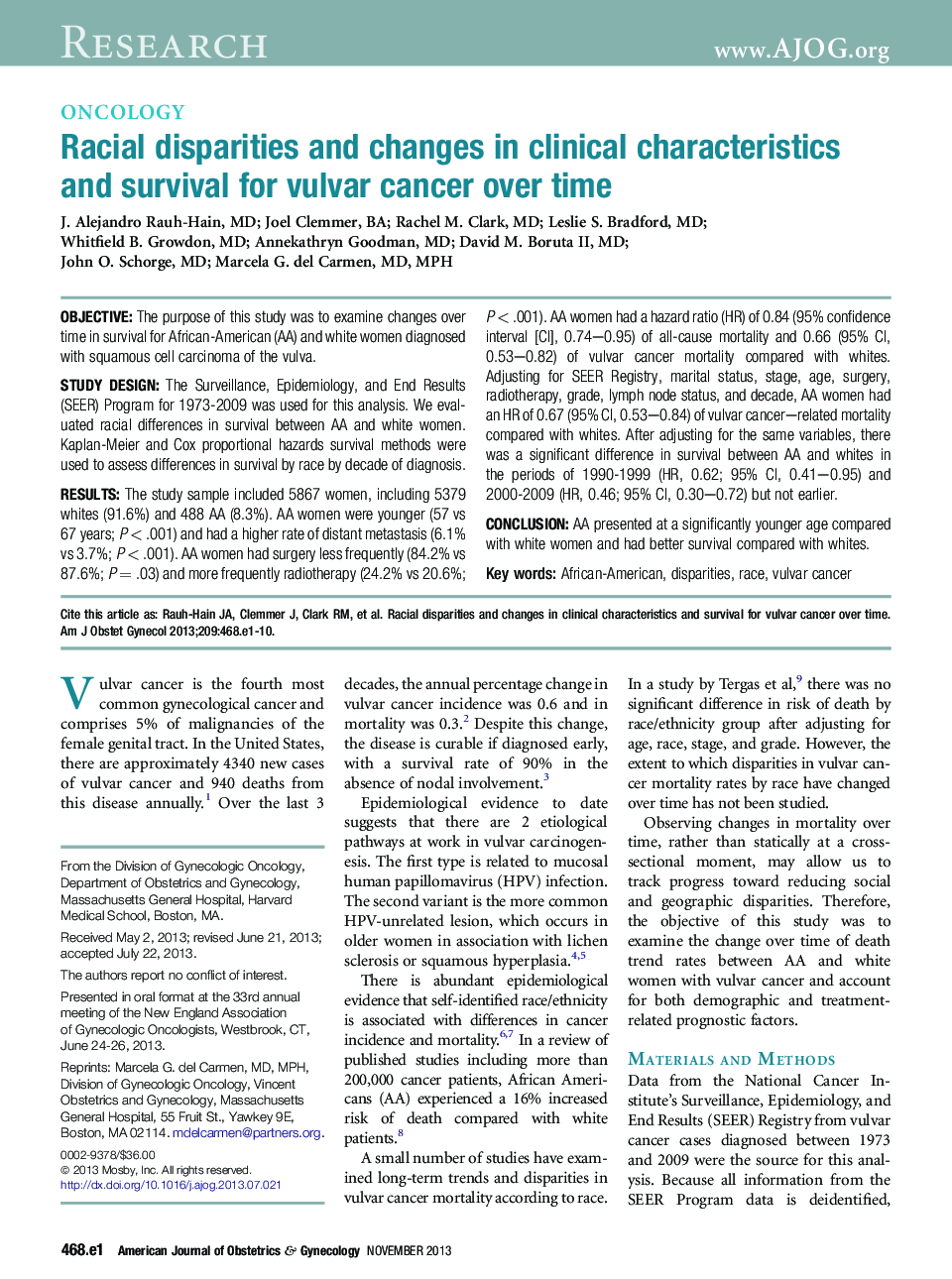 Racial disparities and changes in clinical characteristics and survival for vulvar cancer over time