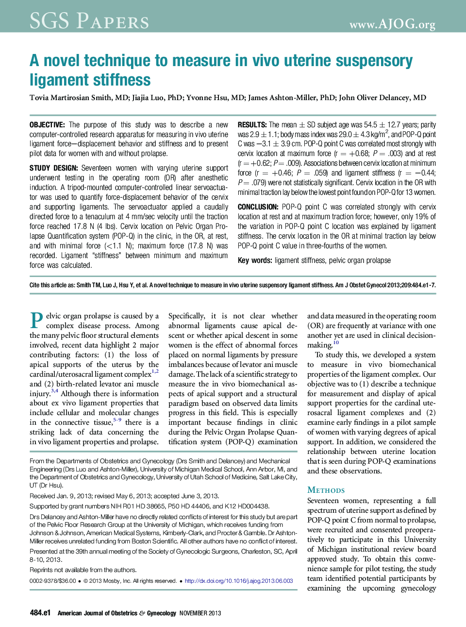 A novel technique to measure inÂ vivo uterine suspensory ligament stiffness