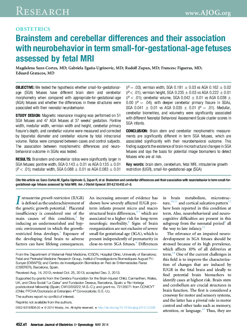 Brainstem and cerebellar differences and their association with neurobehavior in term small-for-gestational-age fetuses assessed byÂ fetal MRI