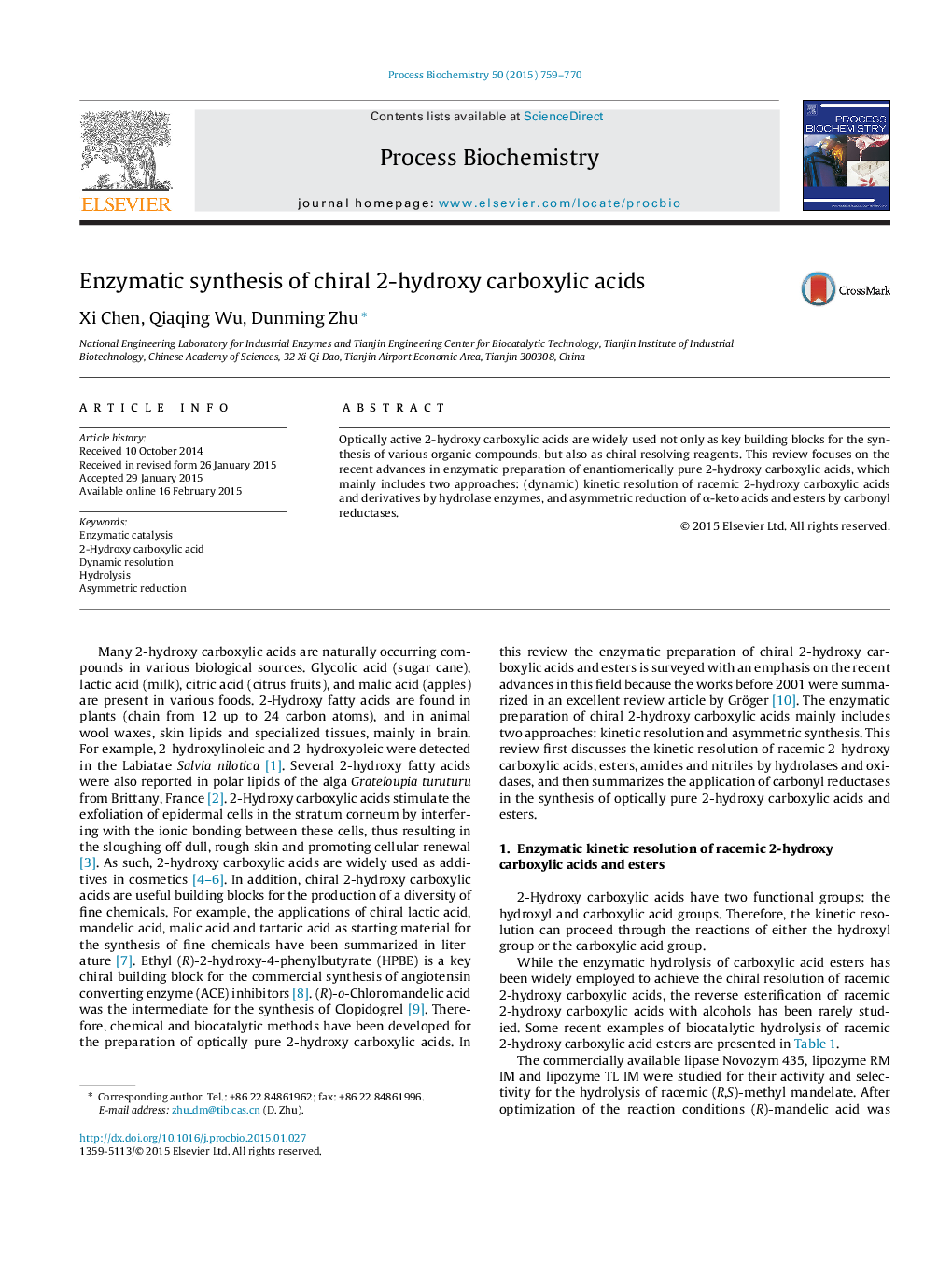 Enzymatic synthesis of chiral 2-hydroxy carboxylic acids