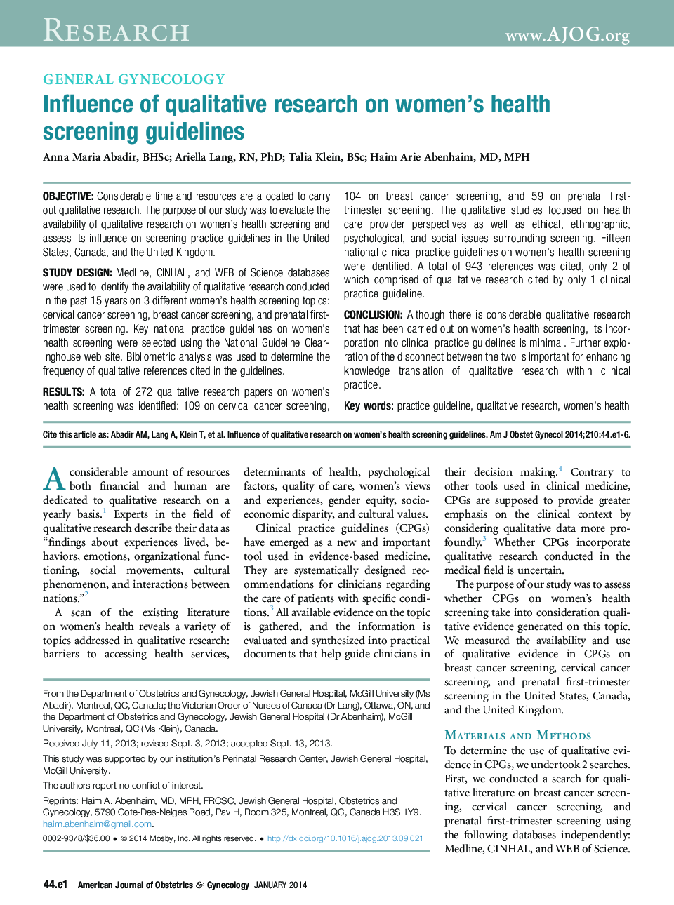 Influence of qualitative research on women's health screening guidelines