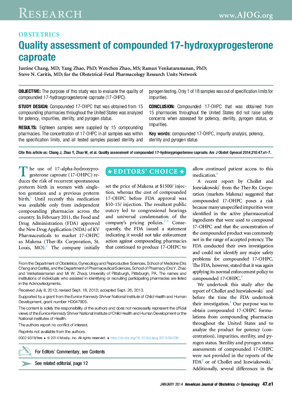 Quality assessment of compounded 17-hydroxyprogesterone caproate