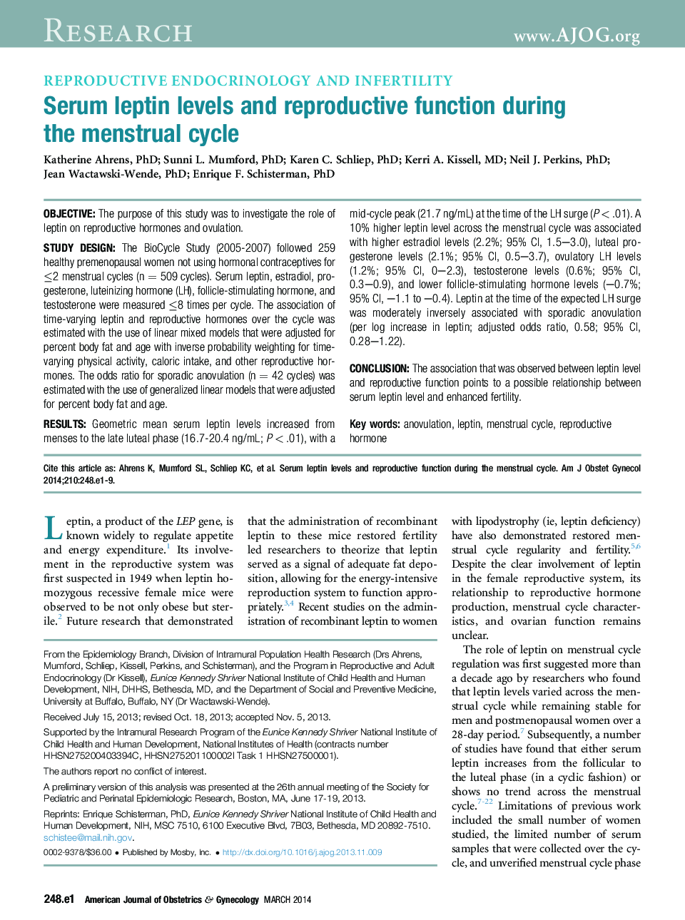 Serum leptin levels and reproductive function during the menstrual cycle