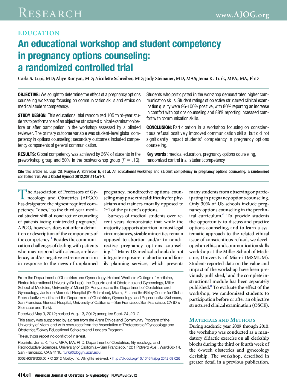 An educational workshop and student competency in pregnancy options counseling: a randomized controlled trial