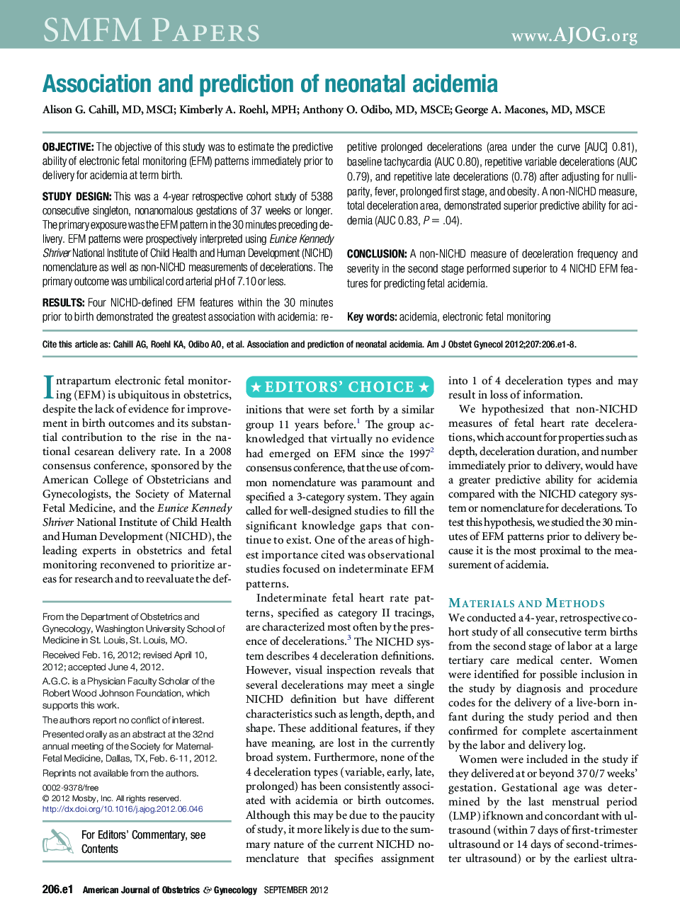 Association and prediction of neonatal acidemia