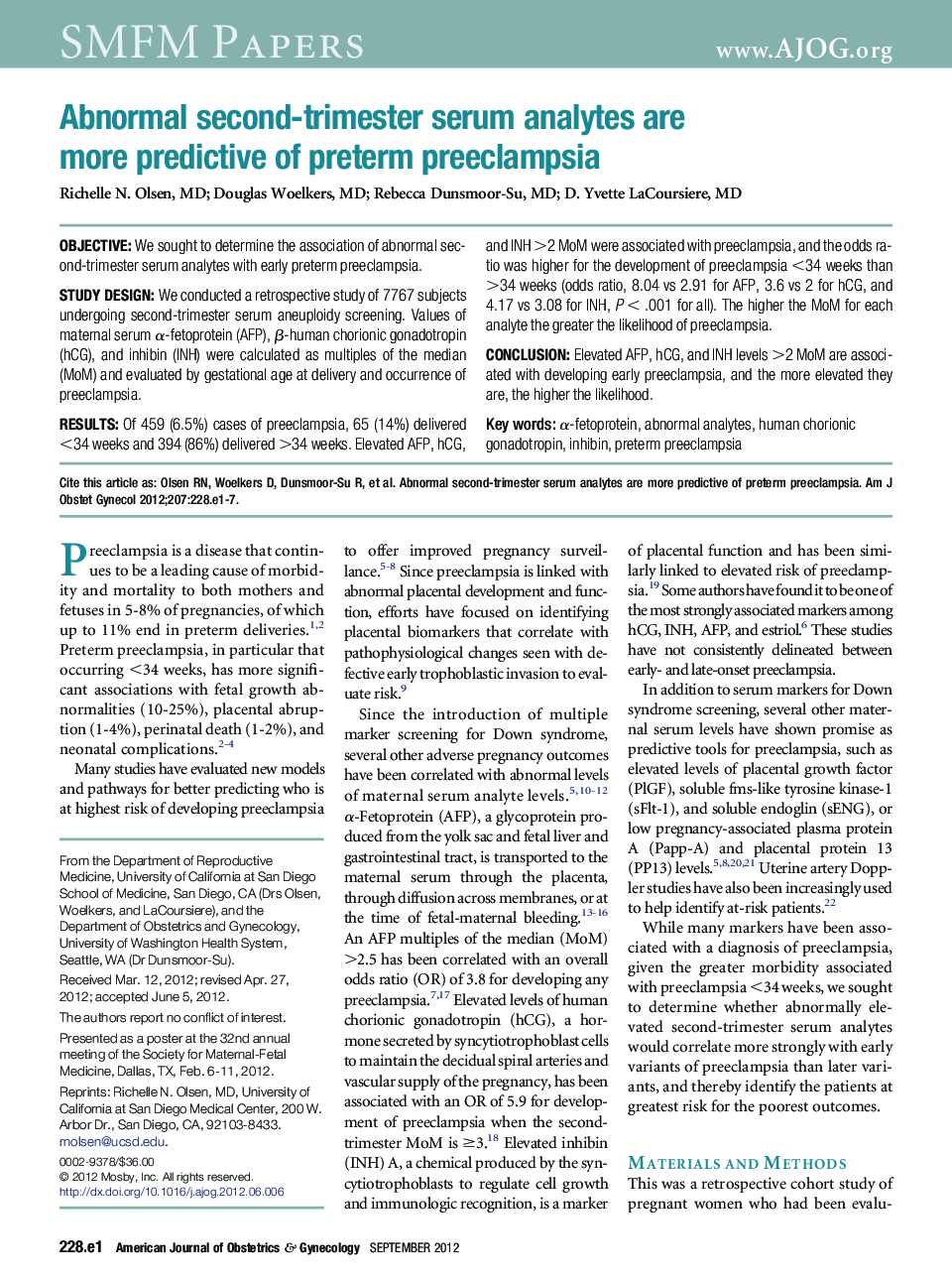 Abnormal second-trimester serum analytes are more predictive of preterm preeclampsia