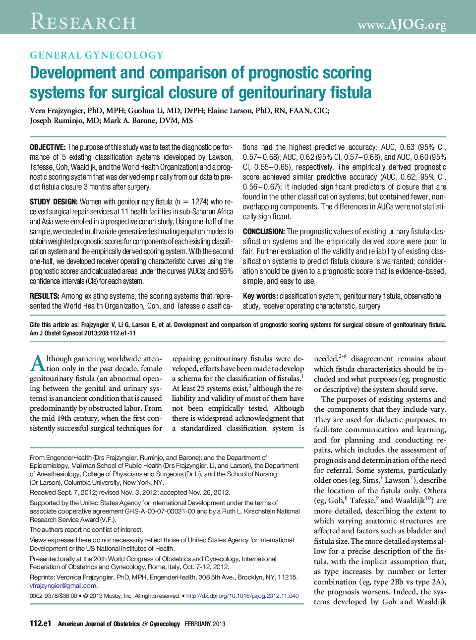 Development and comparison of prognostic scoring systems for surgical closure of genitourinary fistula