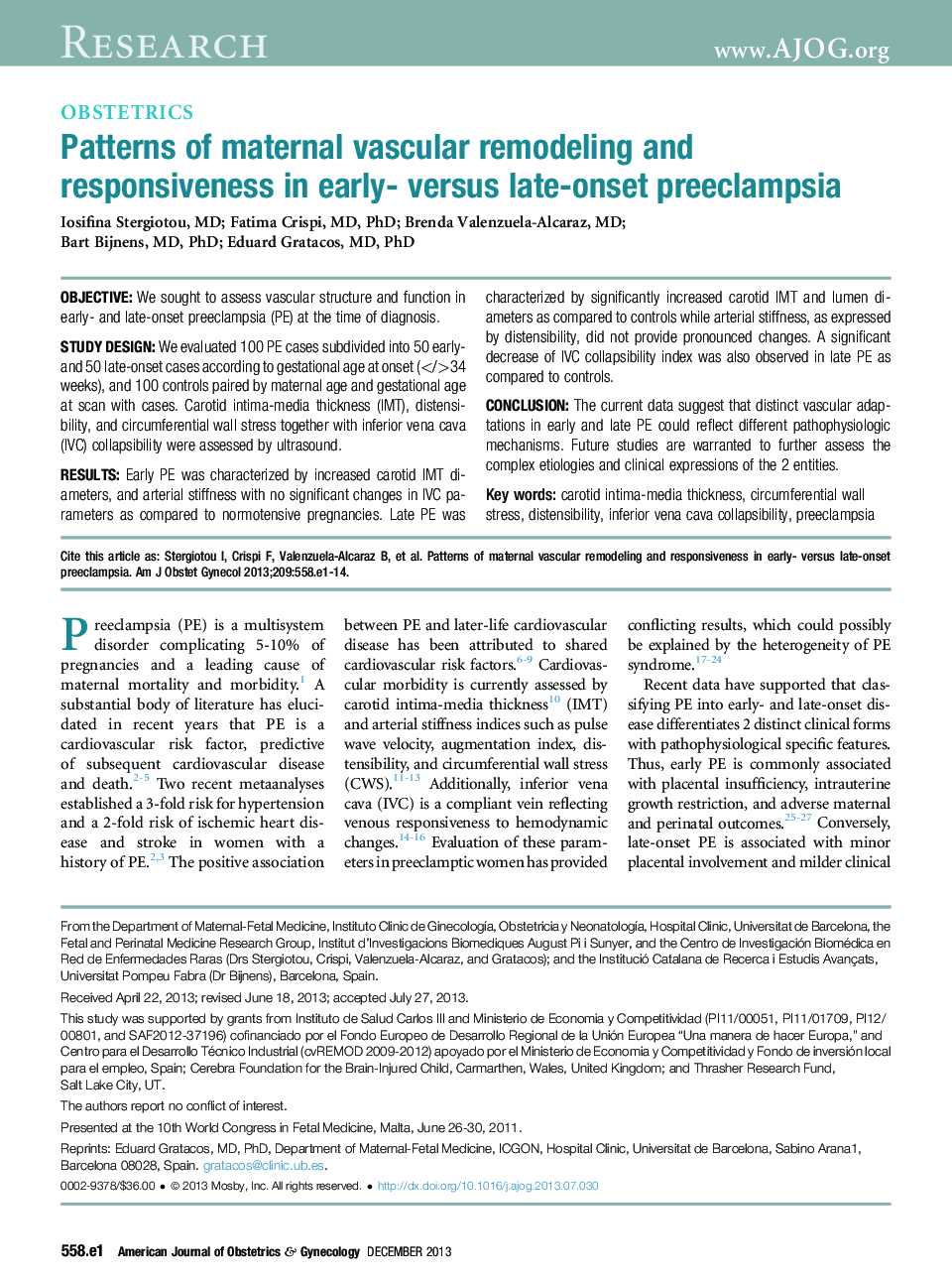 Patterns of maternal vascular remodeling and responsiveness in early- versus late-onset preeclampsia