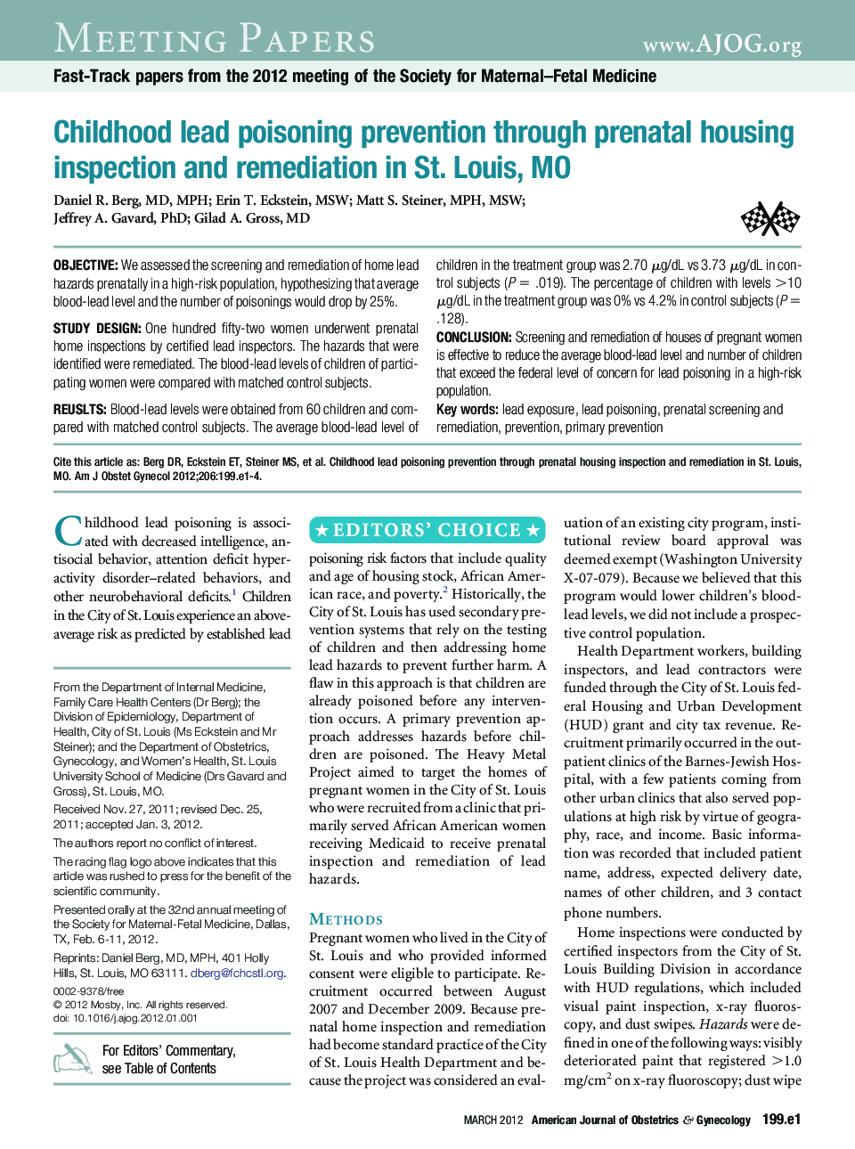 Childhood lead poisoning prevention through prenatal housing inspection and remediation in St. Louis, MO