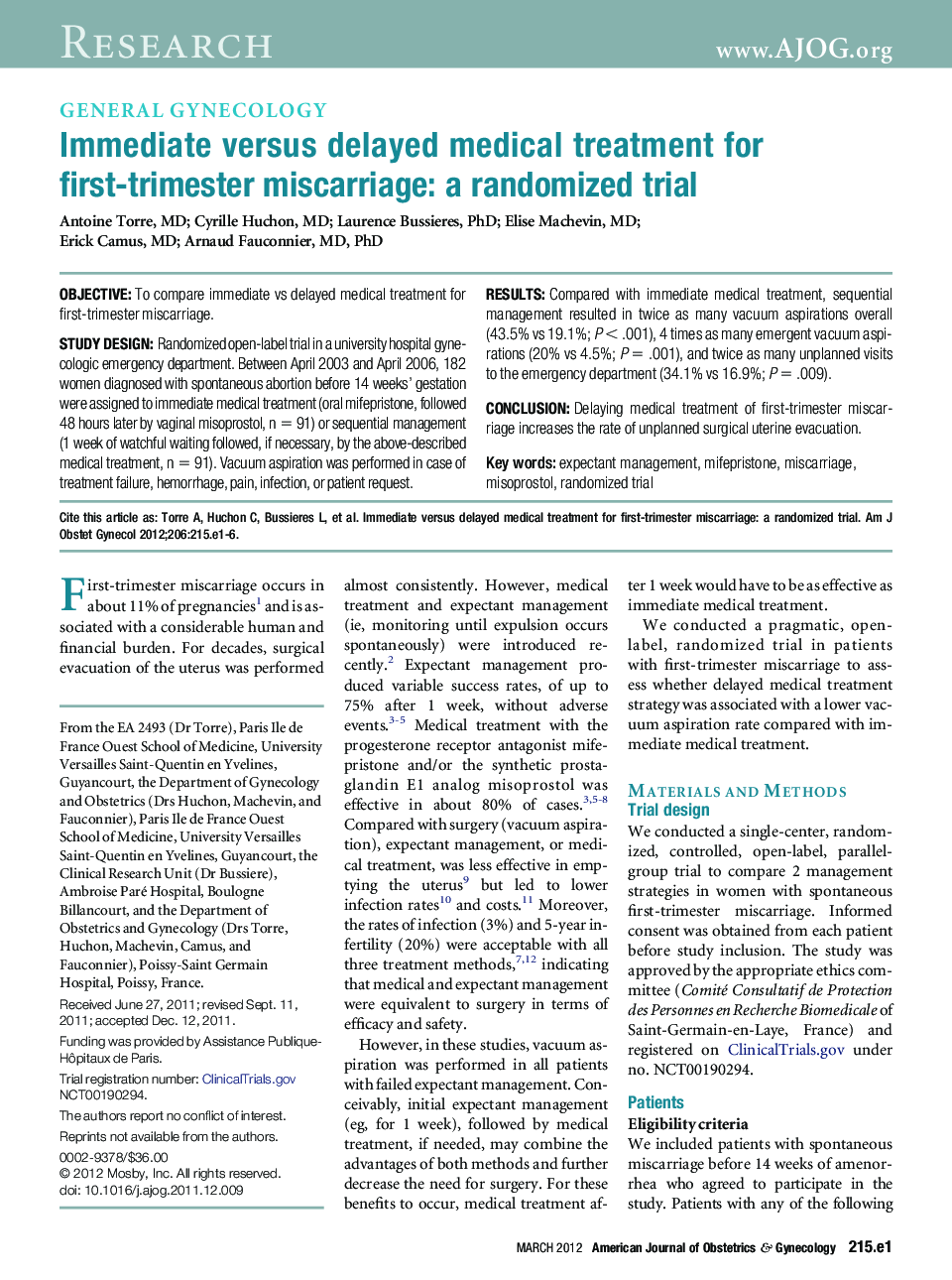 Immediate versus delayed medical treatment for first-trimester miscarriage: a randomized trial