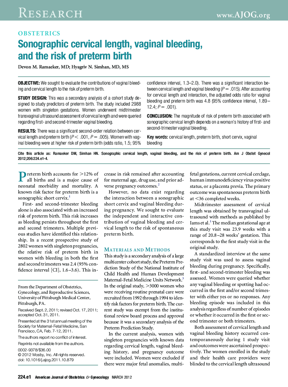 Sonographic cervical length, vaginal bleeding, and the risk of preterm birth