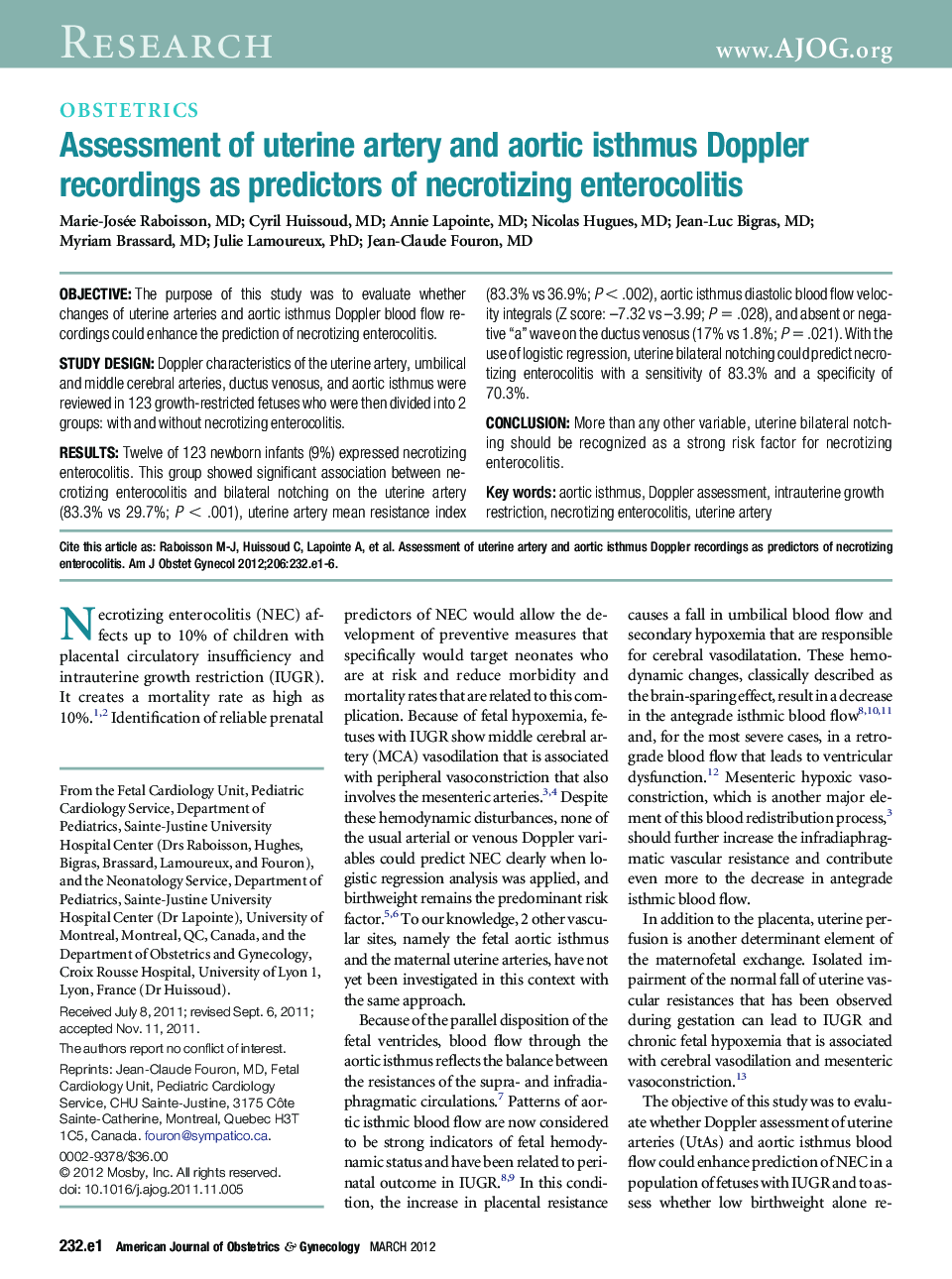 Assessment of uterine artery and aortic isthmus Doppler recordings as predictors of necrotizing enterocolitis