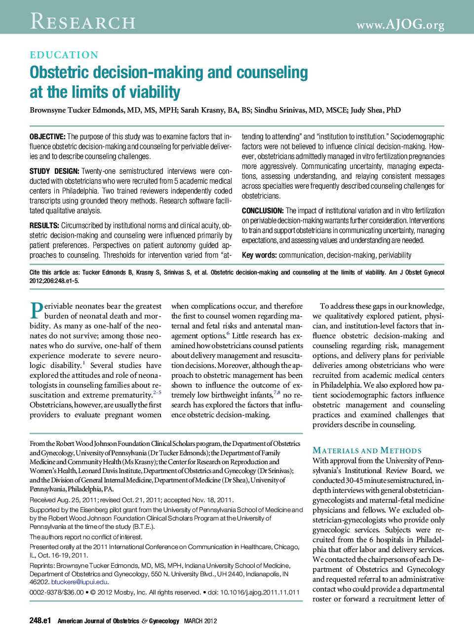 Obstetric decision-making and counseling at the limits of viability