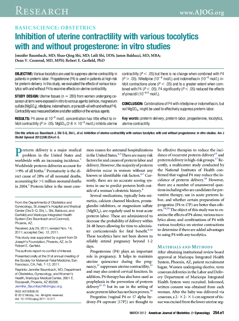 Inhibition of uterine contractility with various tocolytics with and without progesterone: in vitro studies